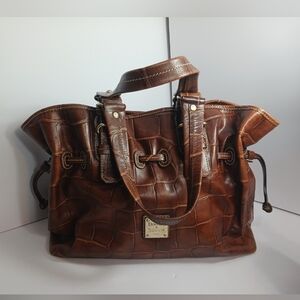 Dooney & Bourke Medium Chiara Bag Brown Crocodile Tote Purse Shoulder Bag